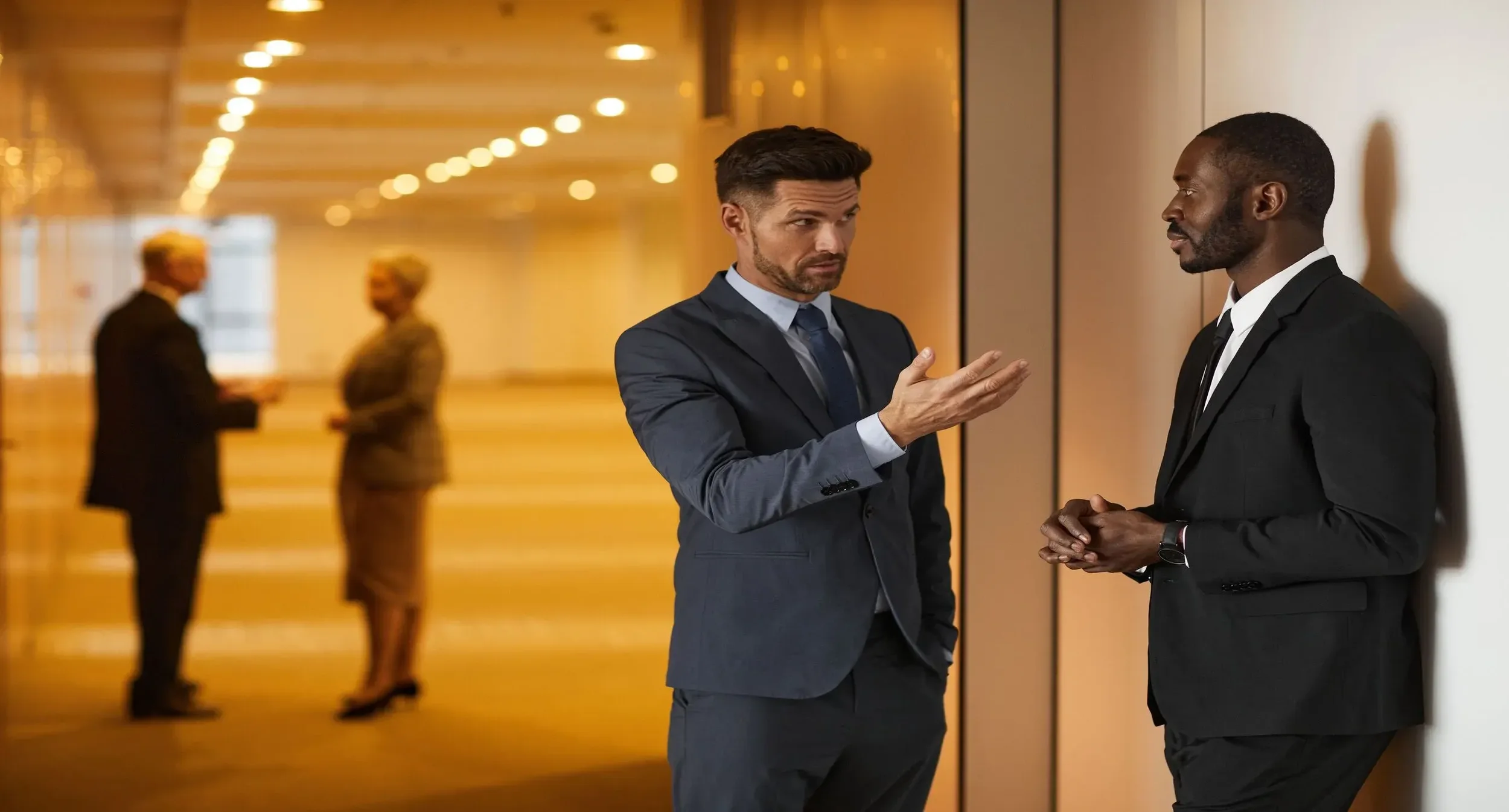 A strategy workshop where executives analyse a wall of printed strategic maps, investment portfolios, customer trends and market scenarios, demonstrating collaborative decision-making supported by data and experience rather than technology alone.