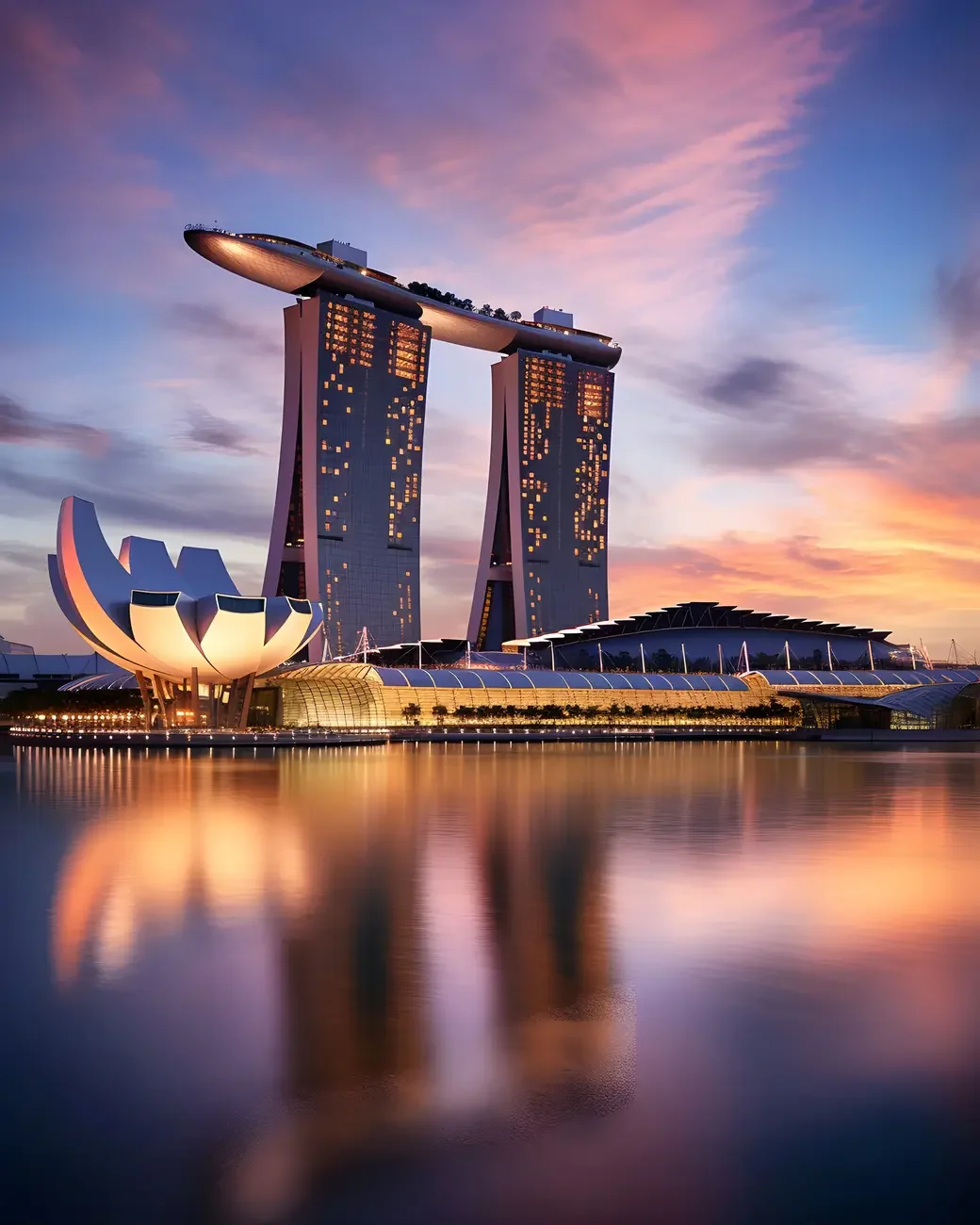 Marina Bay Sands luxury hotel and integrated resort at night in Singapore, representing hospitality investment and luxury tourism growth across Asia