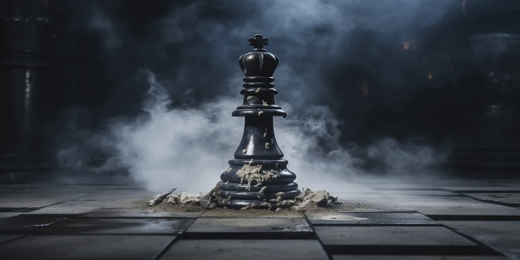 Cracked chess king balanced on financial ledgers, illustrating the strategic risks of defending past capital allocation decisions.