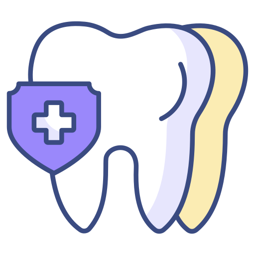 Illustration of a tooth with a shield featuring a medical cross, symbolizing dental health or protection.