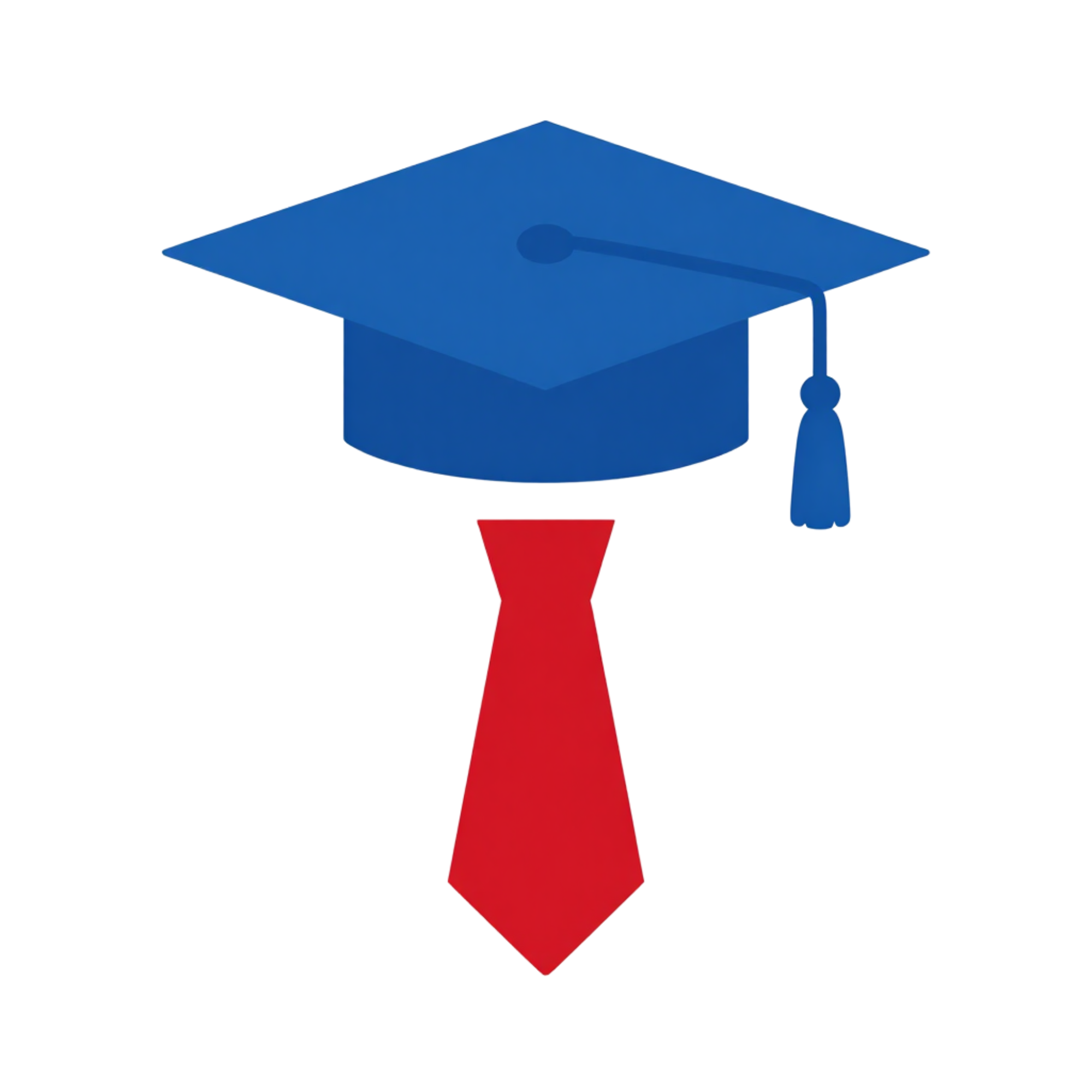 Blue graduation cap with red tassel.