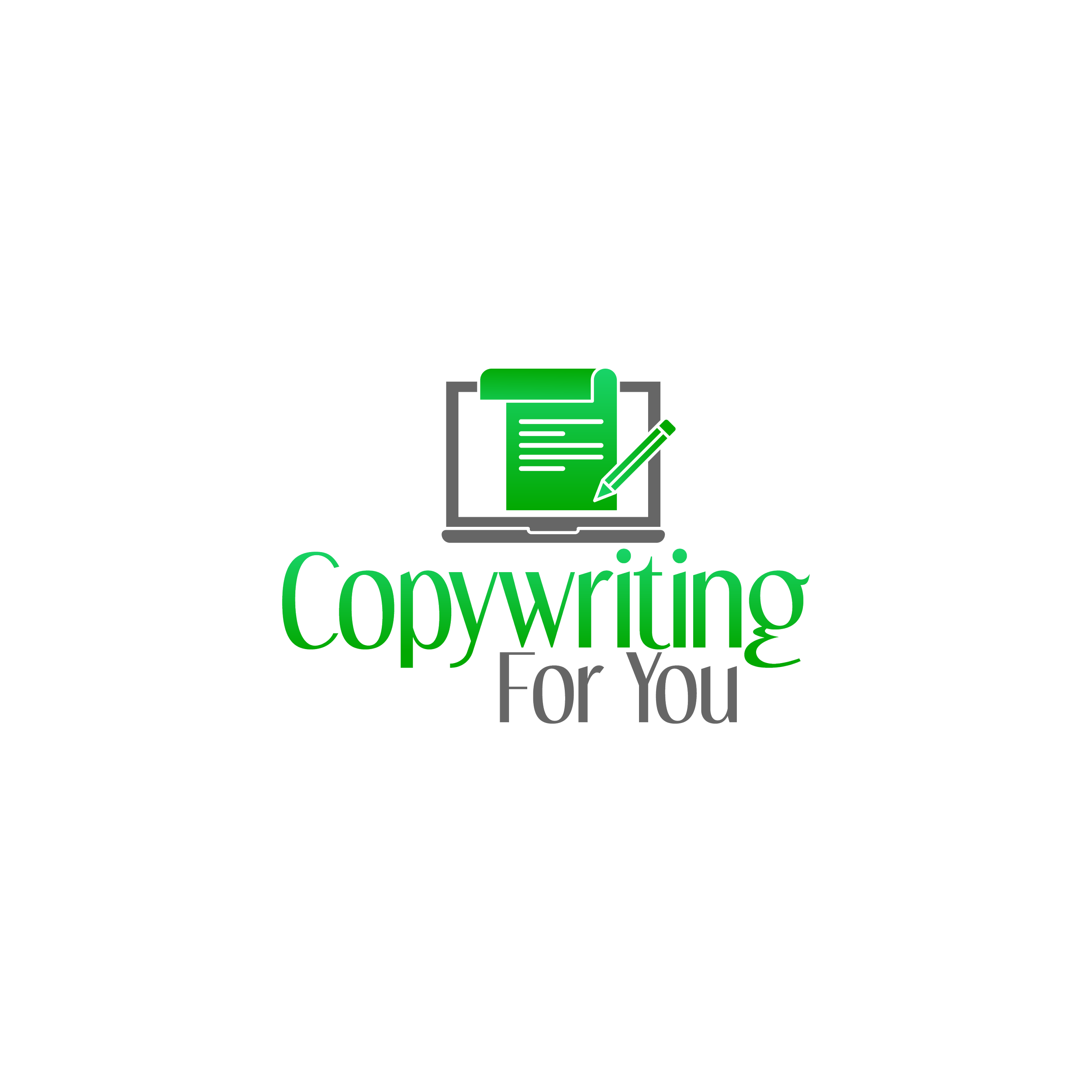 Logo with a computer and notepad icon, and the text 'Copywriting for You' in green and gray.