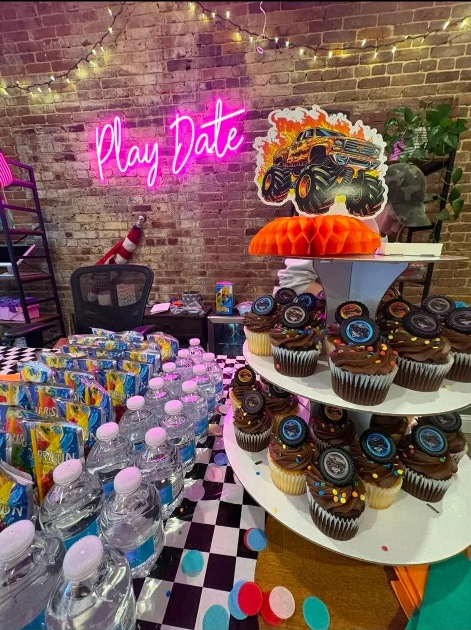 Cupcakes, waters and juice boxes from a recent birthday party at Play Date.