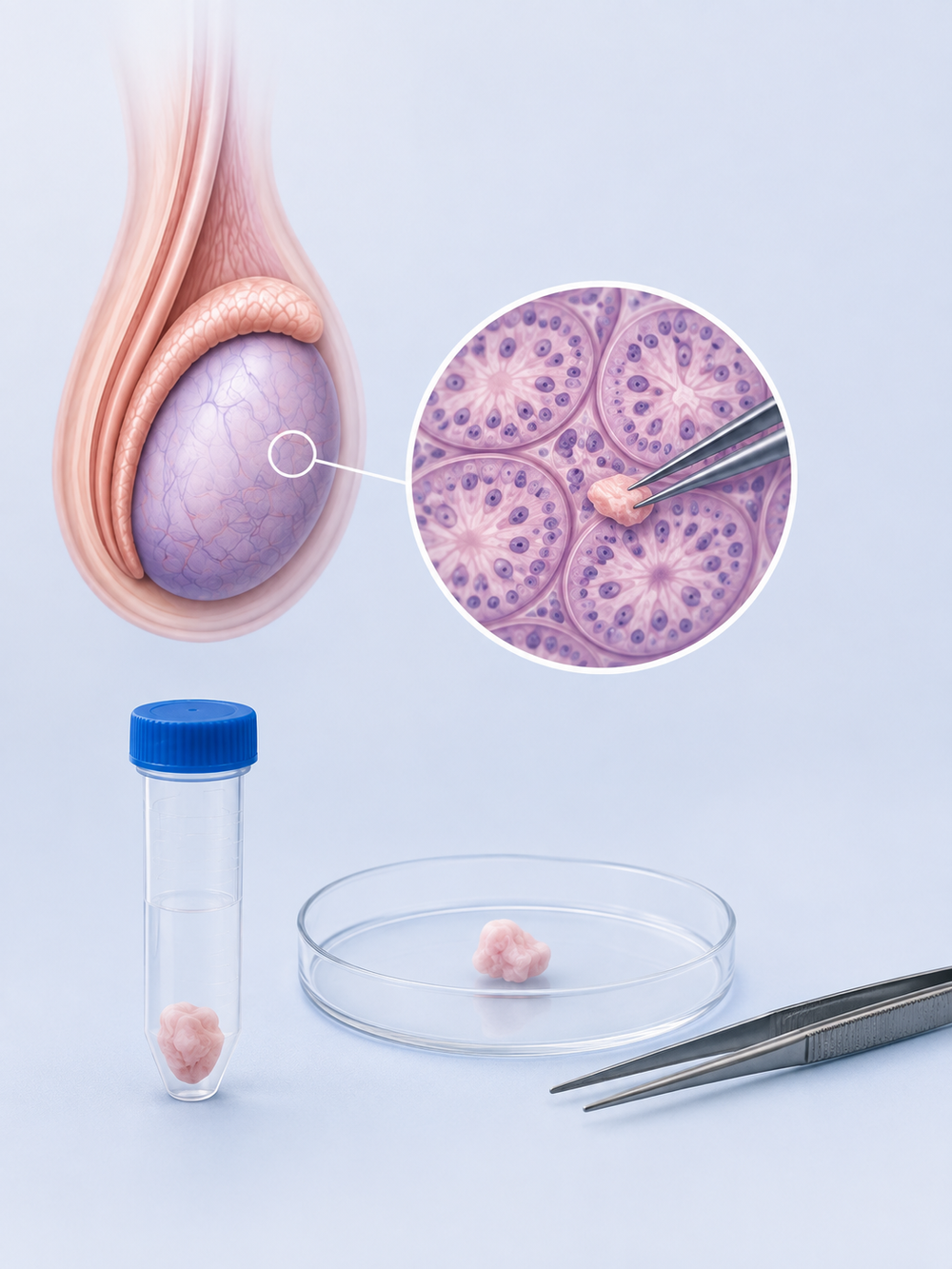 Educational illustration of microsurgical sperm retrieval