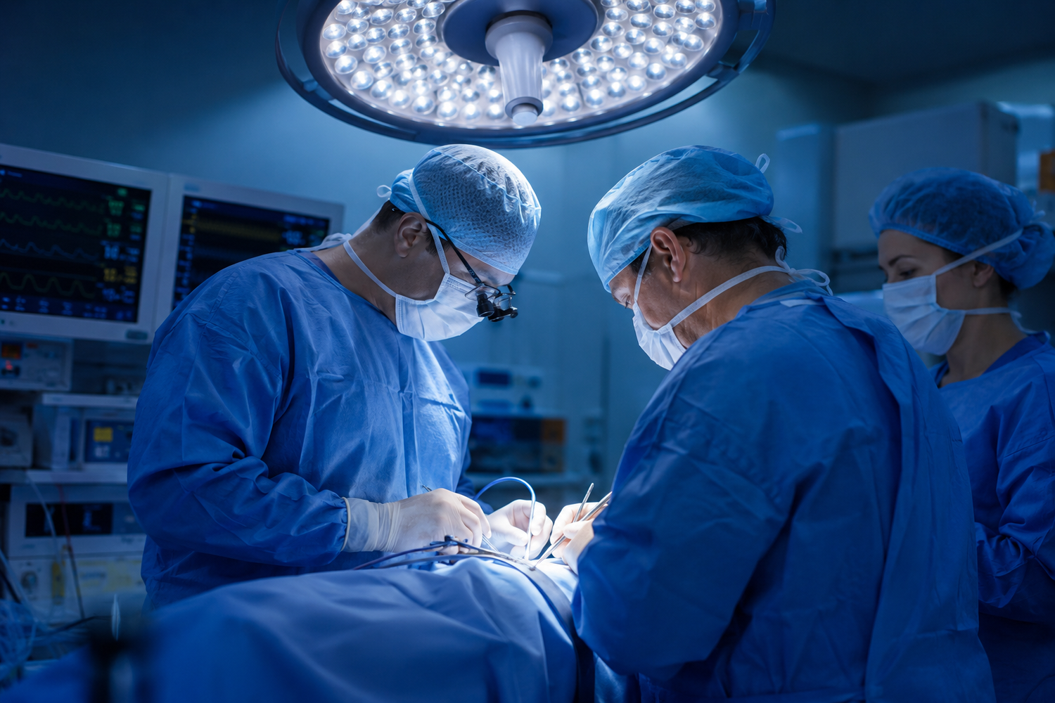 Specialist reconstructive surgery in an operating theatre