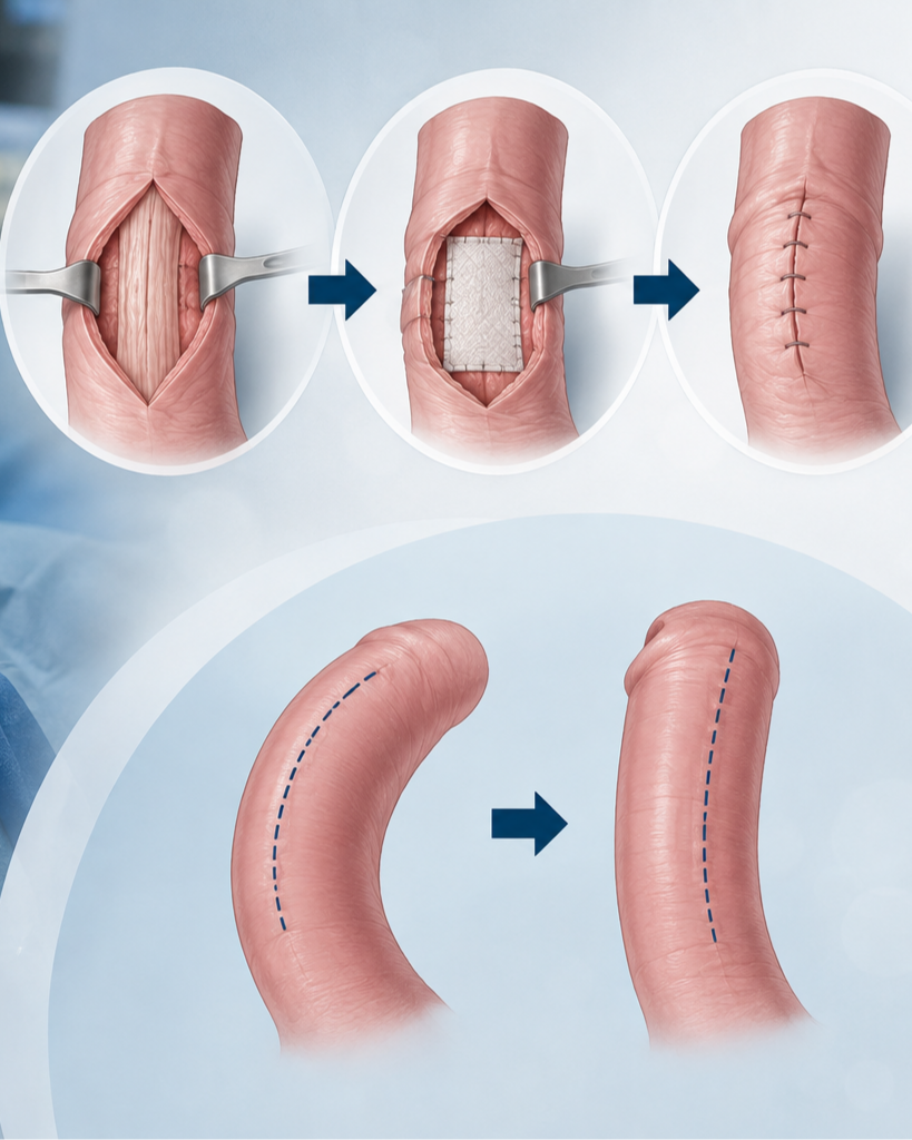 Educational illustration representing grafting surgery for Peyronie's disease