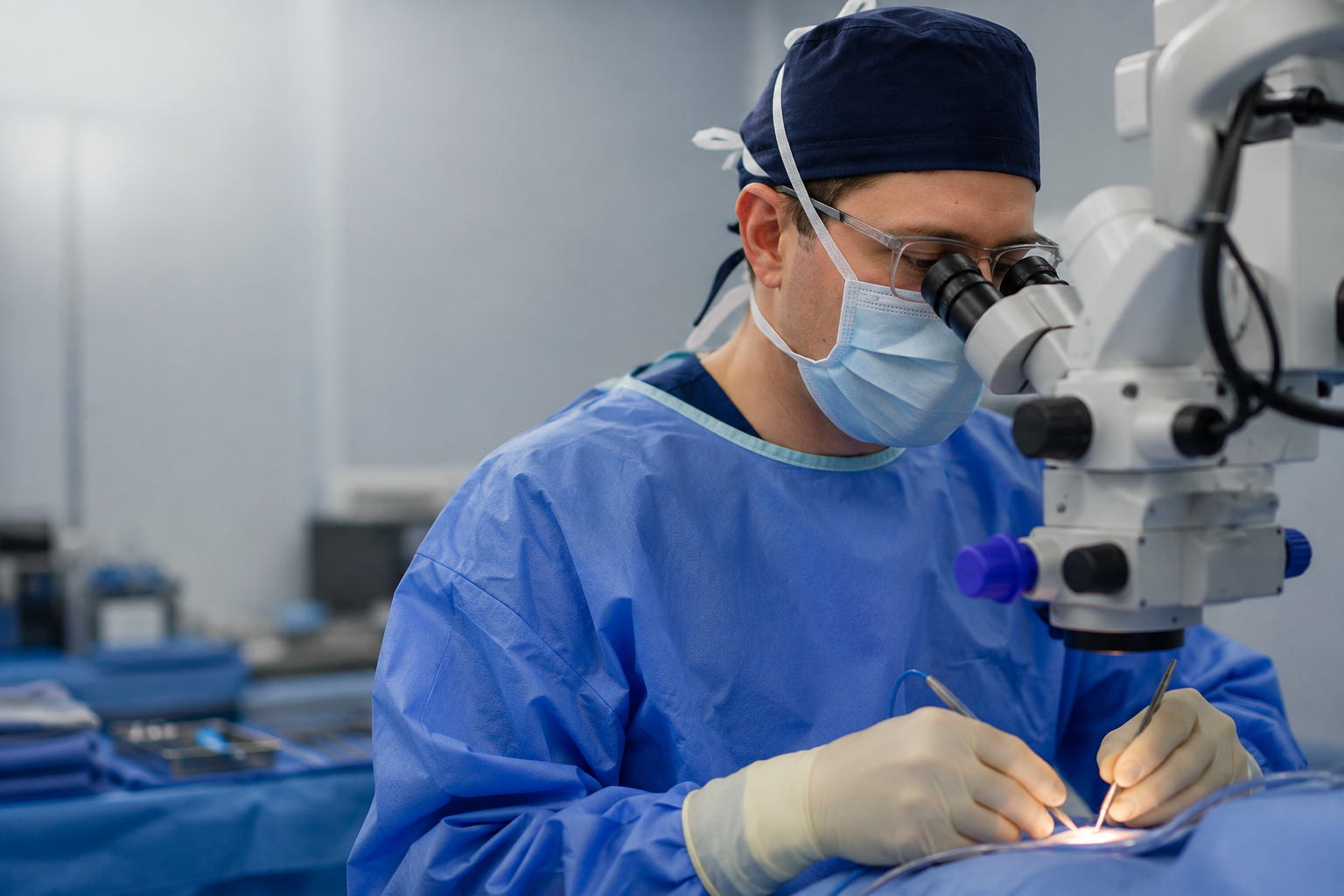 Dr Jack Crozier performing microsurgery