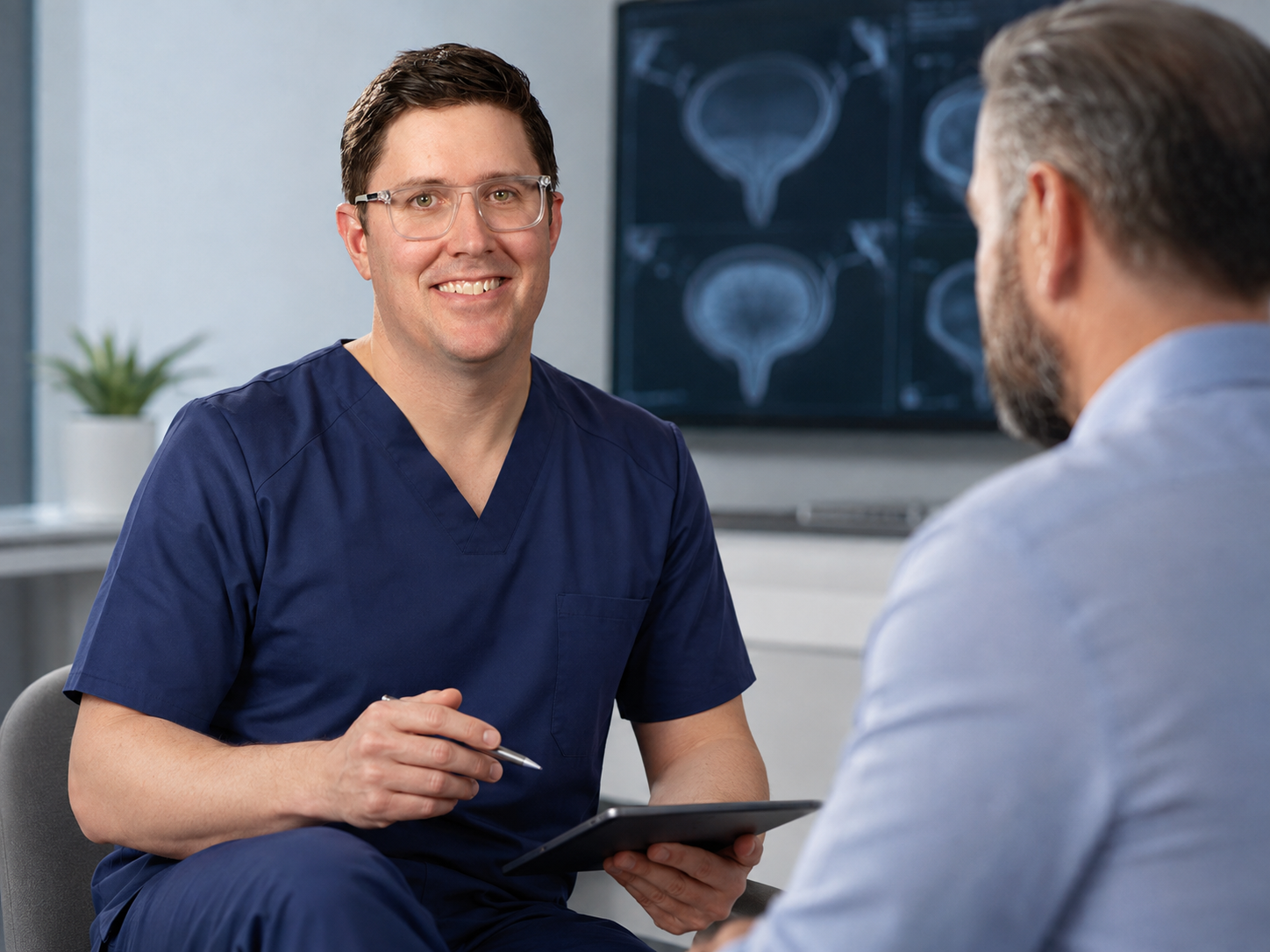 Dr Jack Crozier discussing treatment with a patient