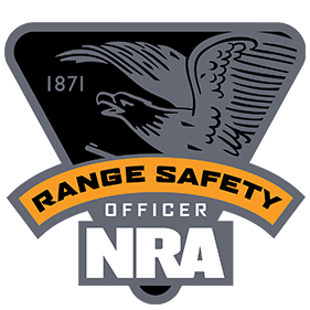 NRA Range Safety Officer badge with a bird in flight illustration and the year 1871.