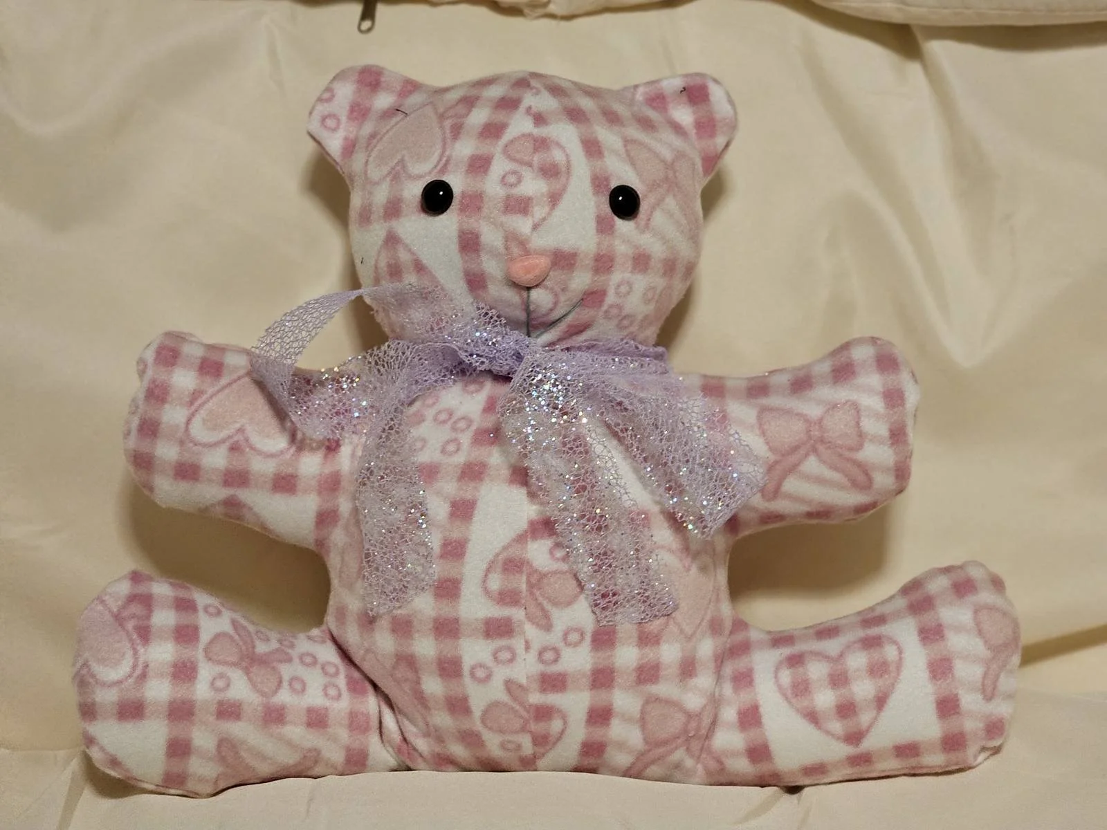 Pink Hearts Cuddle Bear w/ Bow Tie