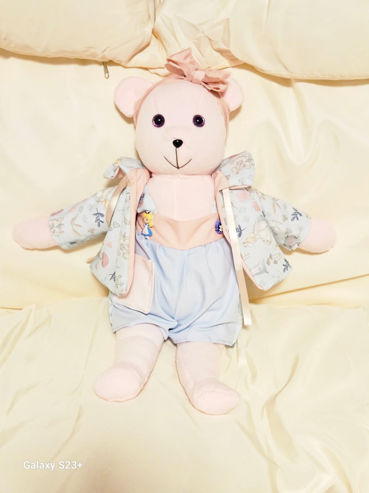 Pink Girl Bear w/ Alice in Wonderland Print