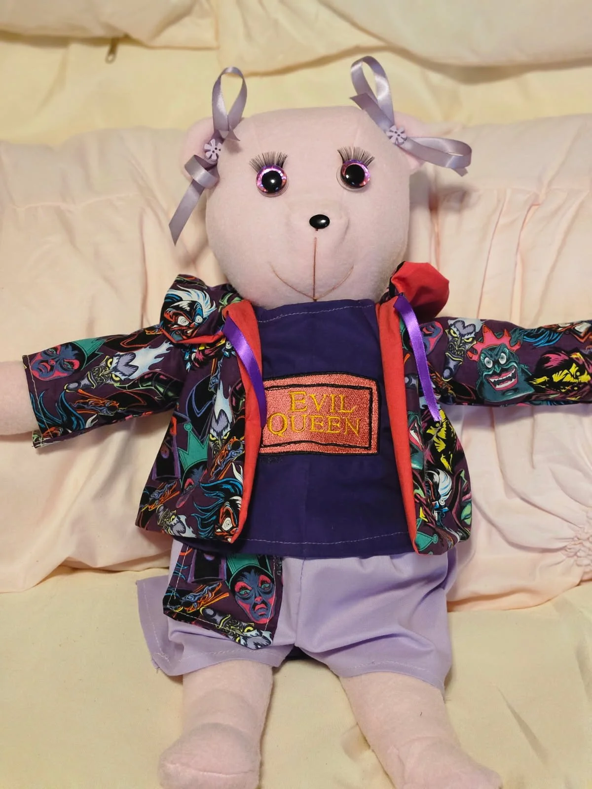 Pink Girl Bear w/ Evil Queen Print & Embroidered Shirt