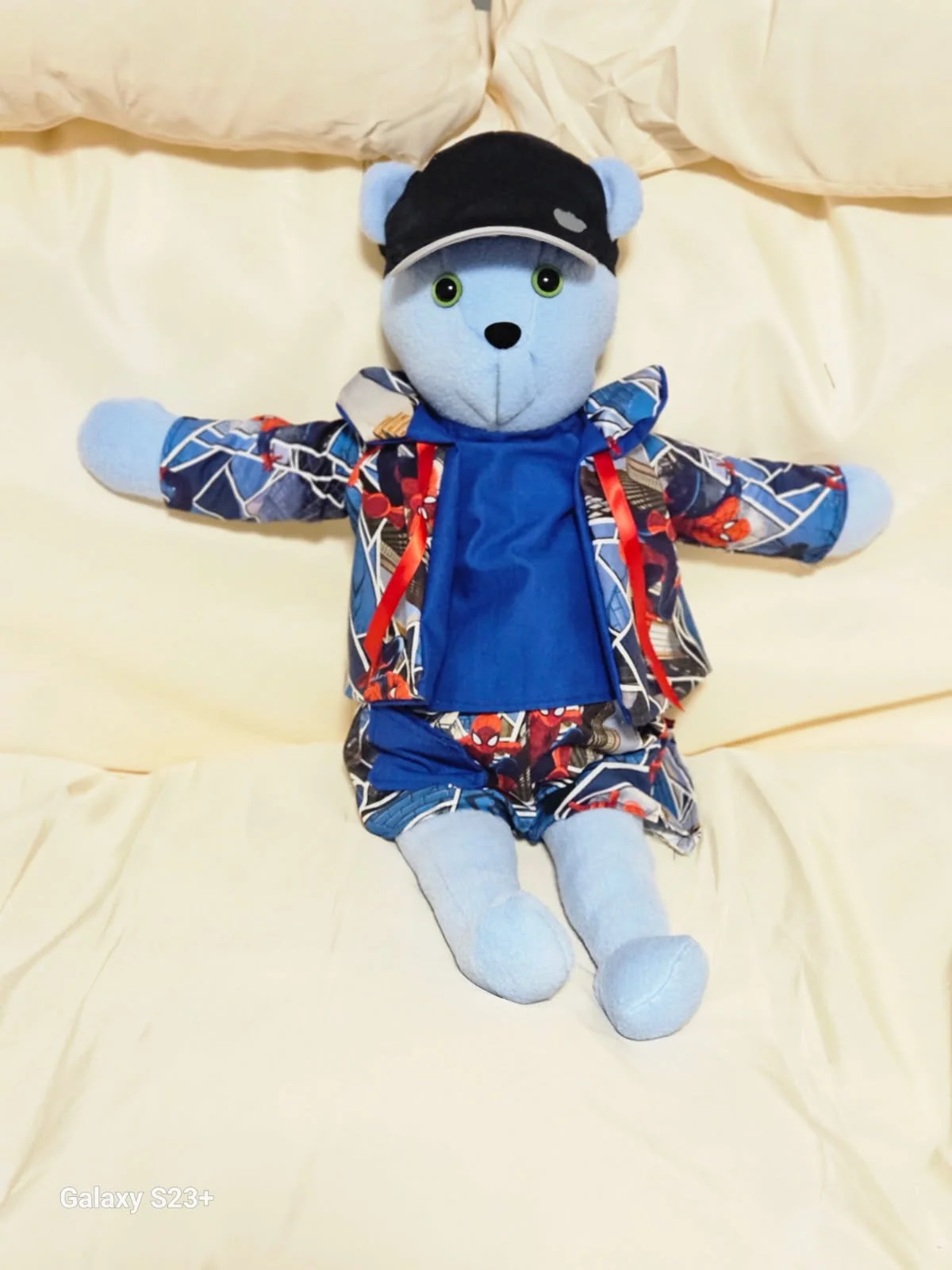 Blue Bear w/ Spiderman Print & Hat