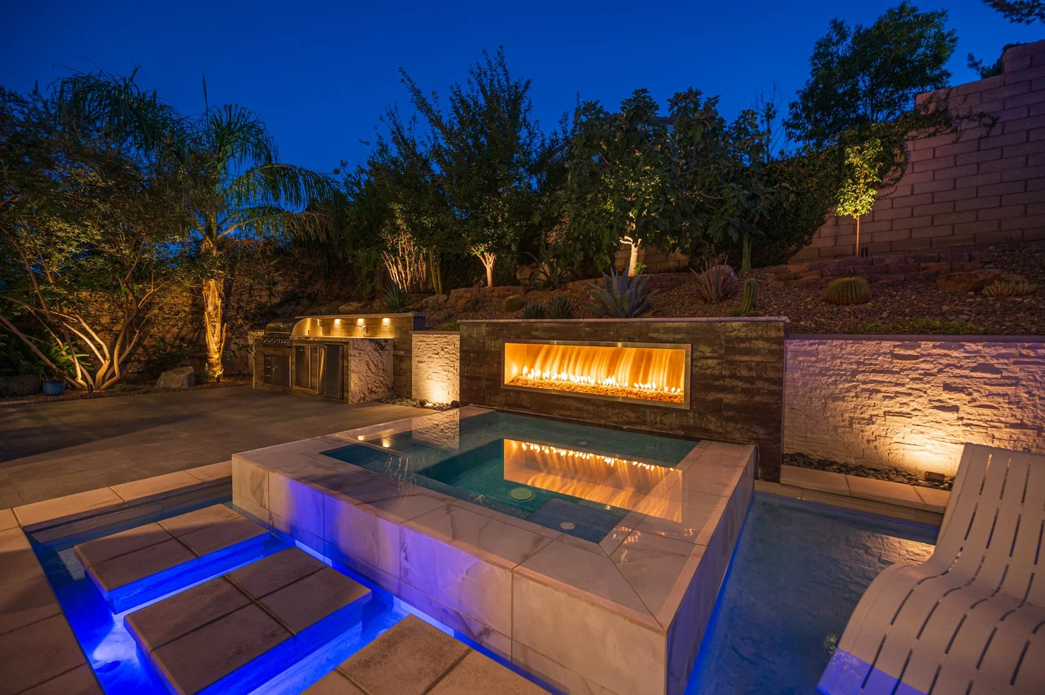 Pool and spa at dusk