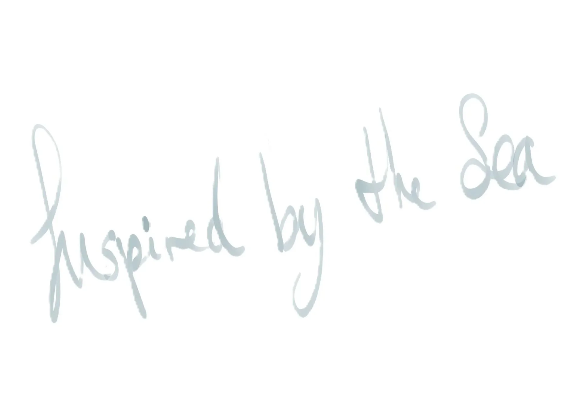 Handwritten text that says "inspired by the sea" in light blue ink.