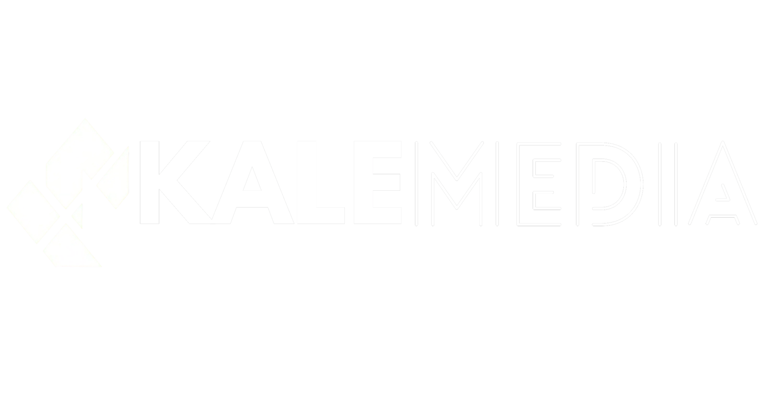 Schwarzes Hintergrundbild mit weißem Logo und Text, das den Schriftzug 'KALE MEDIA' zeigt, inklusive einem geometrischen Symbol auf der linken Seite.