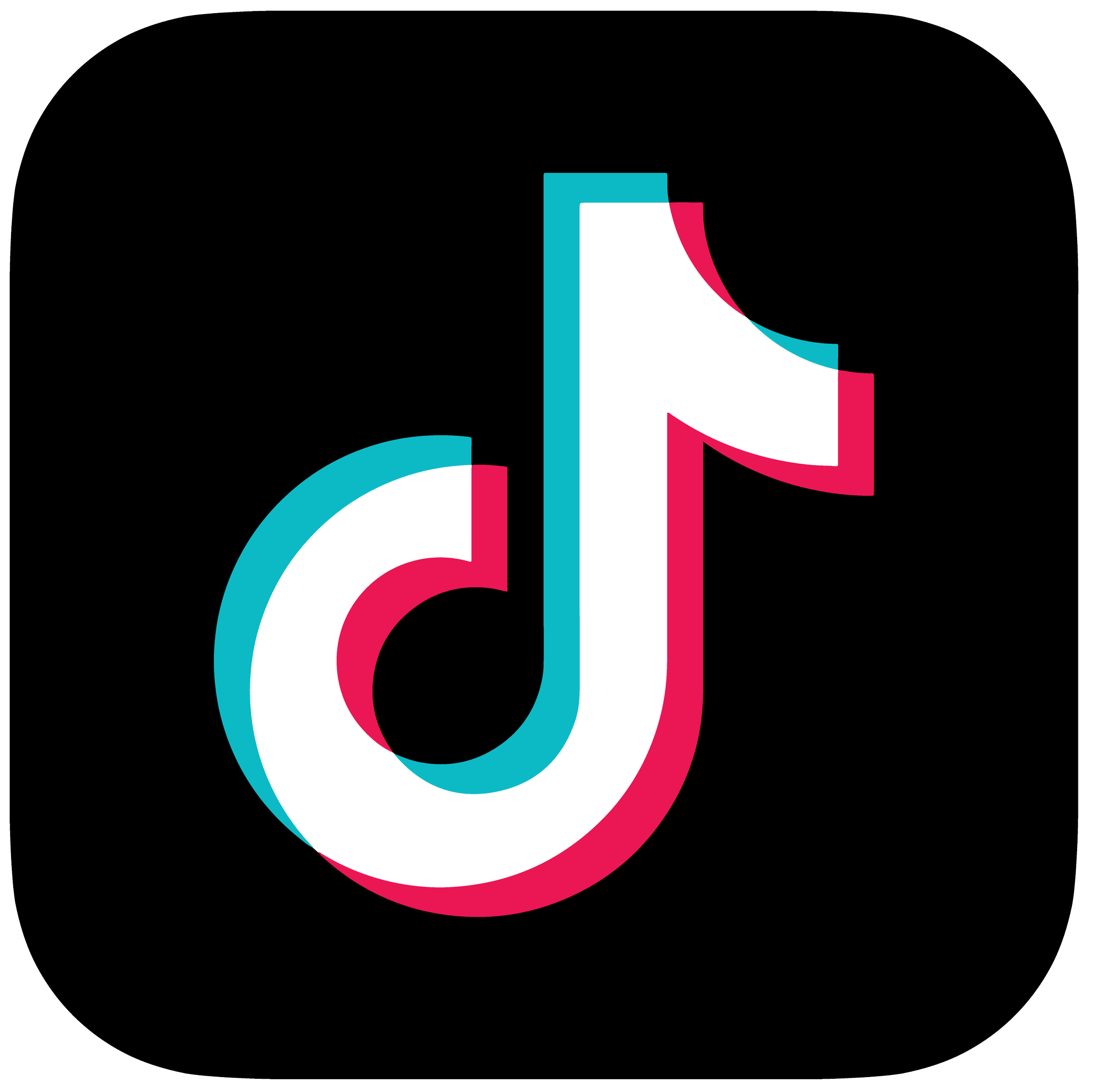 Das TikTok-Logo, bestehend aus einem stilisierten Notenschlüssel, auf schwarzem Hintergrund.