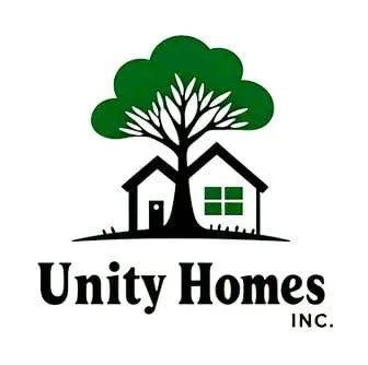 Logo for Unity Homes Inc. featuring a house under a large green tree.
