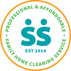 Logo for SS Professional & Affordable Family Home Cleaning Service, established in 2014, featuring a circular design with green and orange text.