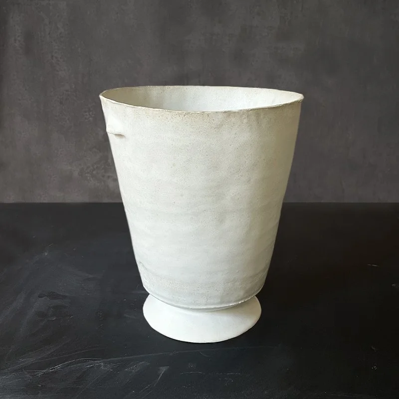 Handbuilt large stoneware vase with dolomite glaze