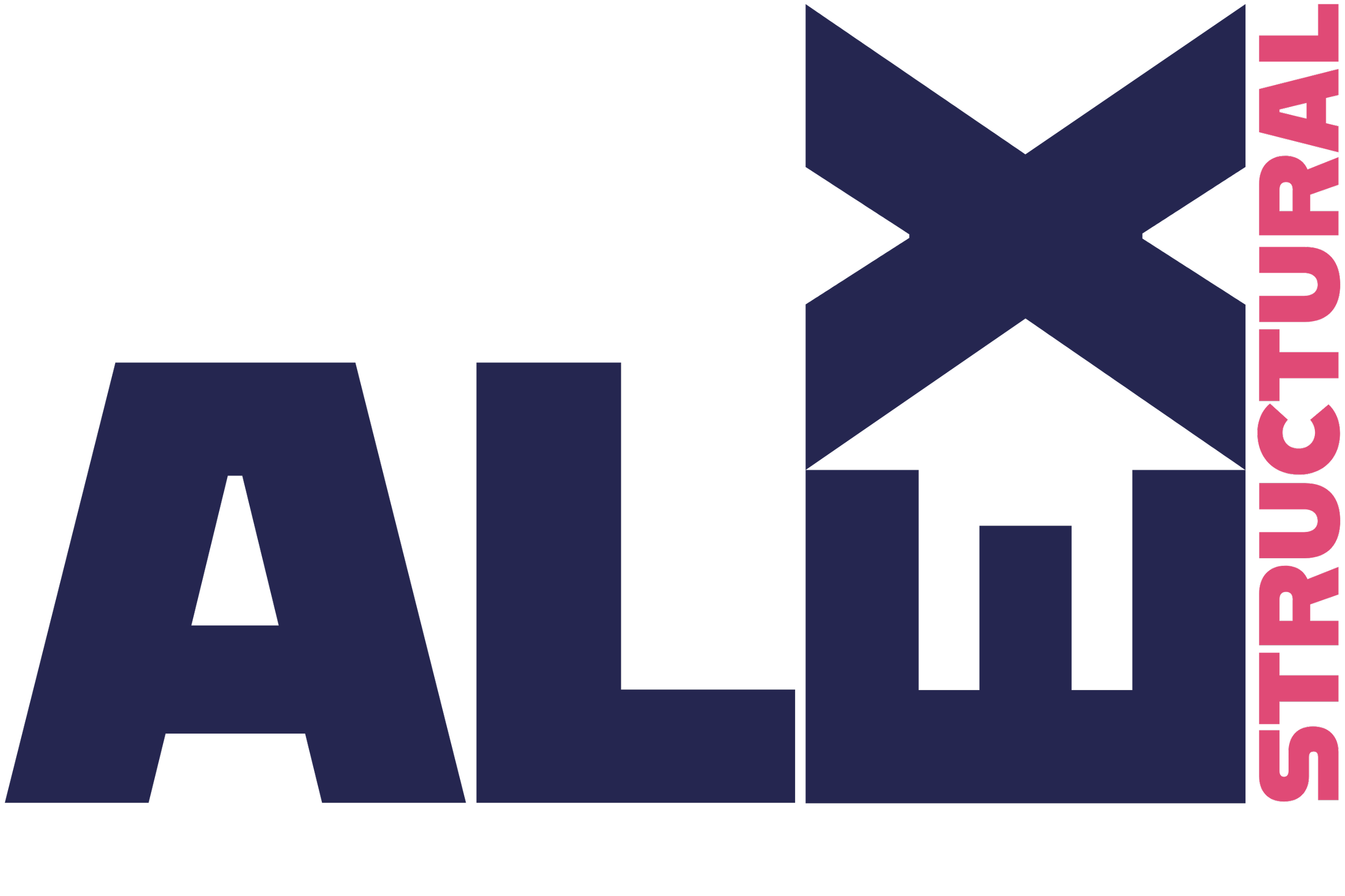 The image features the large text 'ALEX' in dark blue letters, with an upward pointing arrow overlapping the 'X'. To the right, in pink, it says 'STRUCTURAL' vertically.