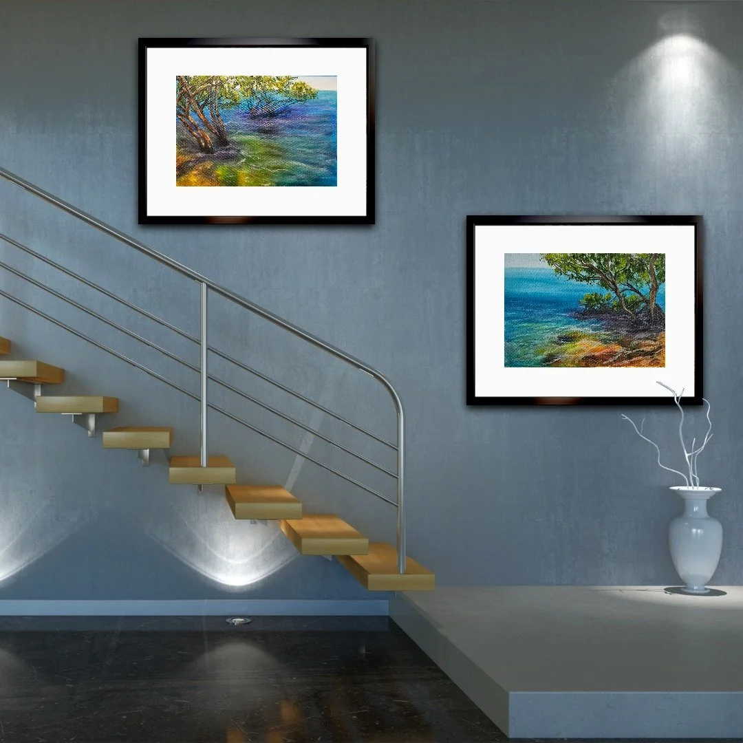 Mangrove Deception 1 & 2 69cmW  x 49cmH Oil on canvas and Black Mat