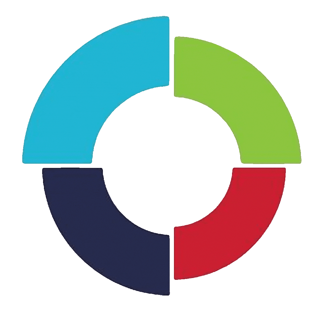 The Pool Shop Coach Logo - Colourful segmented circular chart with five sections in blue, light blue, green, red, and dark blue.