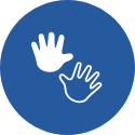 Icon of a raised hand and a smaller hand below it, indicating help or support
