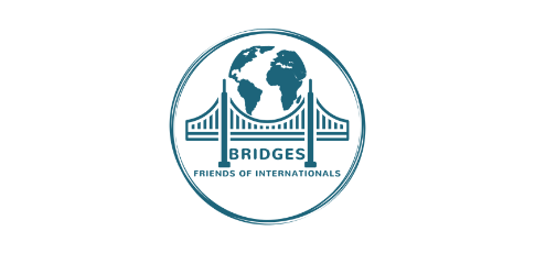 Logo featuring a globe and the Golden Gate Bridge with the text 'Bridges' and 'Friends of Internationalism'.