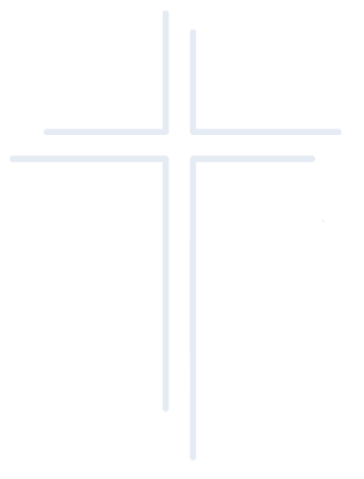 A black cross with blue outlines and a small blue circle at the end of each arm.