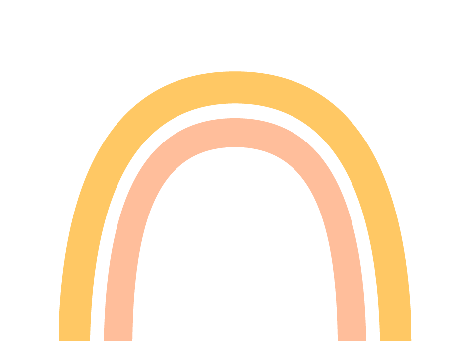 A rainbow with four arcs in white, yellow, orange, and pink on a black background.