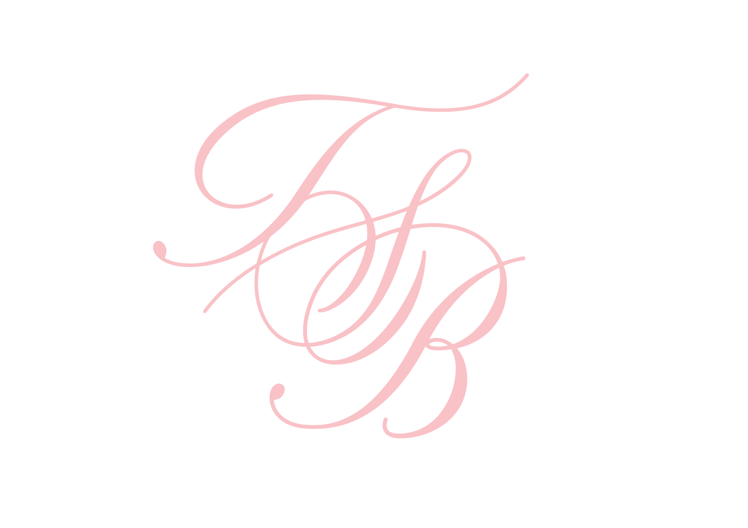 Elegant pink monogram with the letters T, S, and B on a white background.