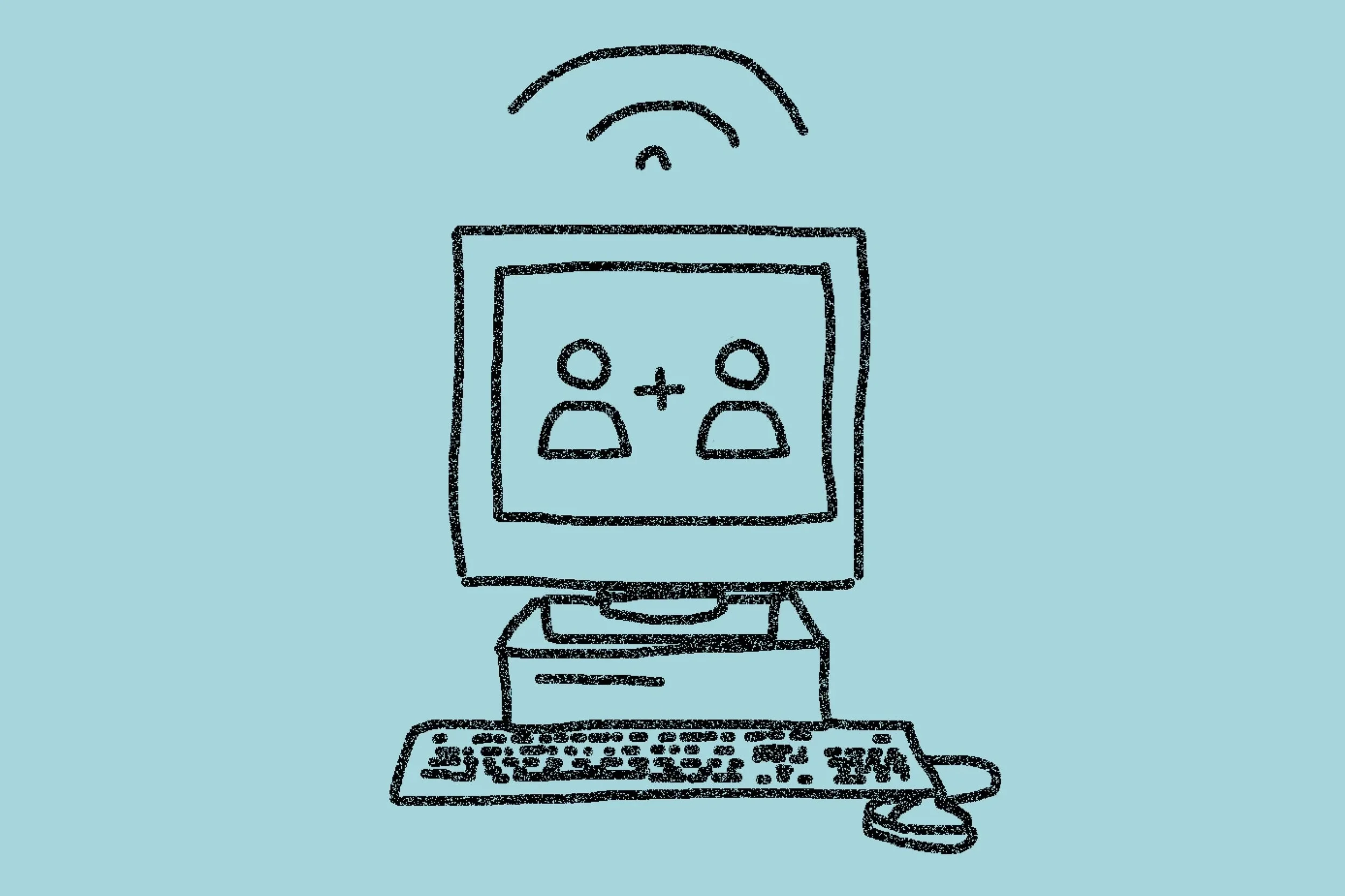 Illustration of a computer on a blue background