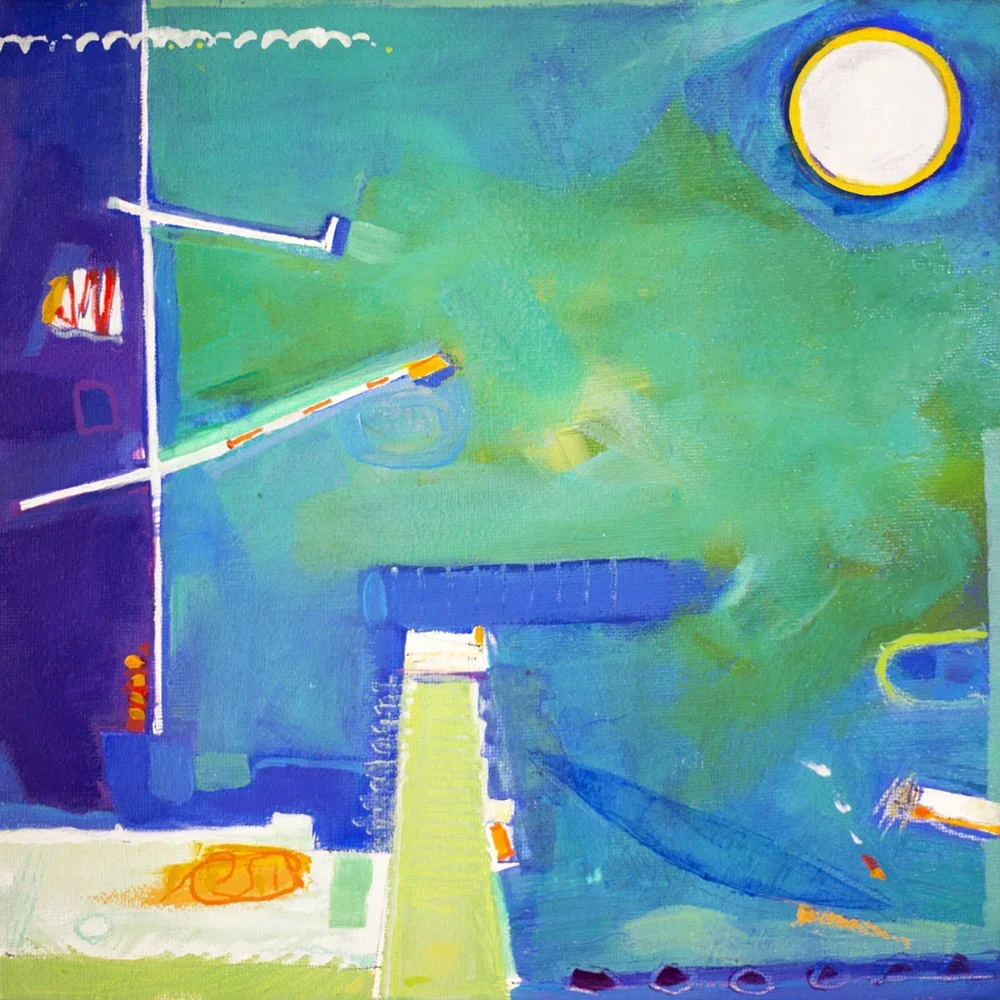 Charlene Walker, Day on the bay (2024), Oil on canvas, 30 x 30 x 3.5 cm