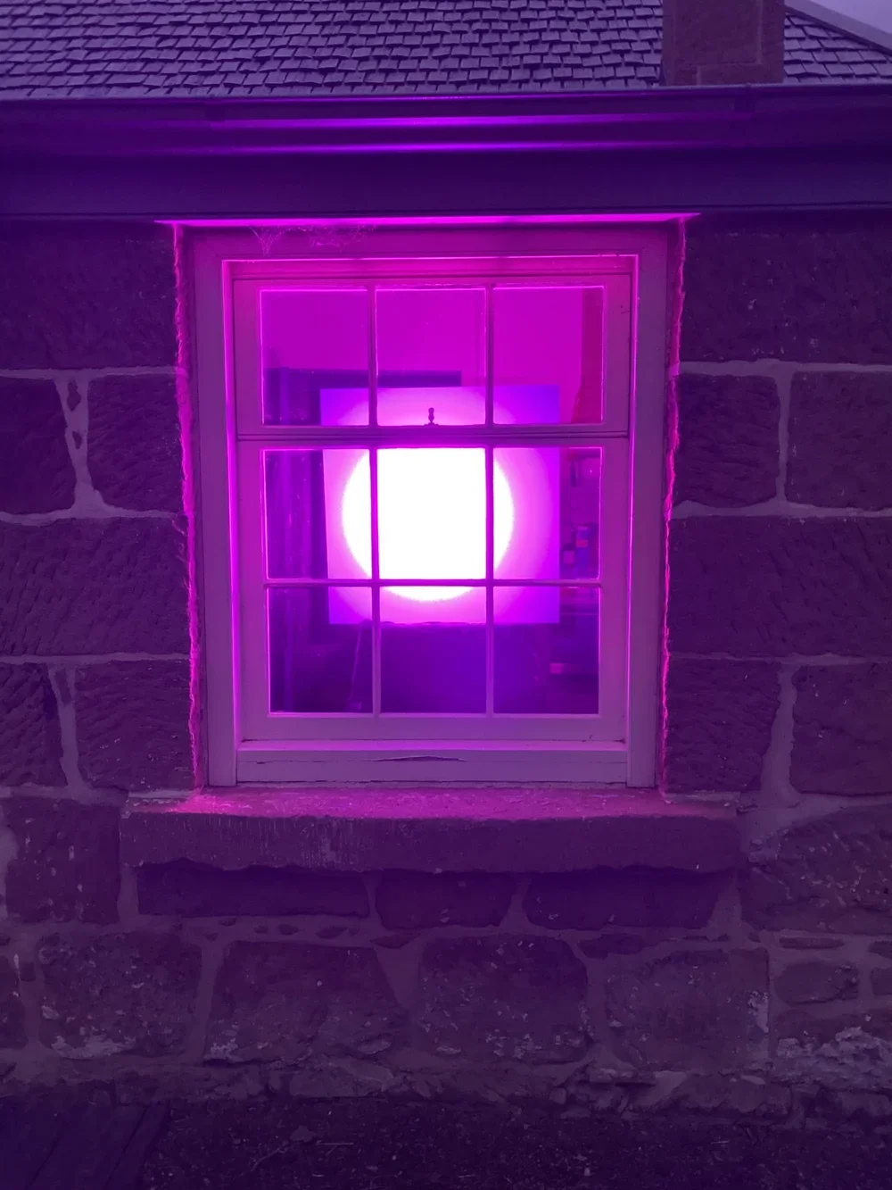 Veronica Caven Aldous, Rear window (2023), Photograph of programmed LED light installation, 30 x 39 x 3 cm