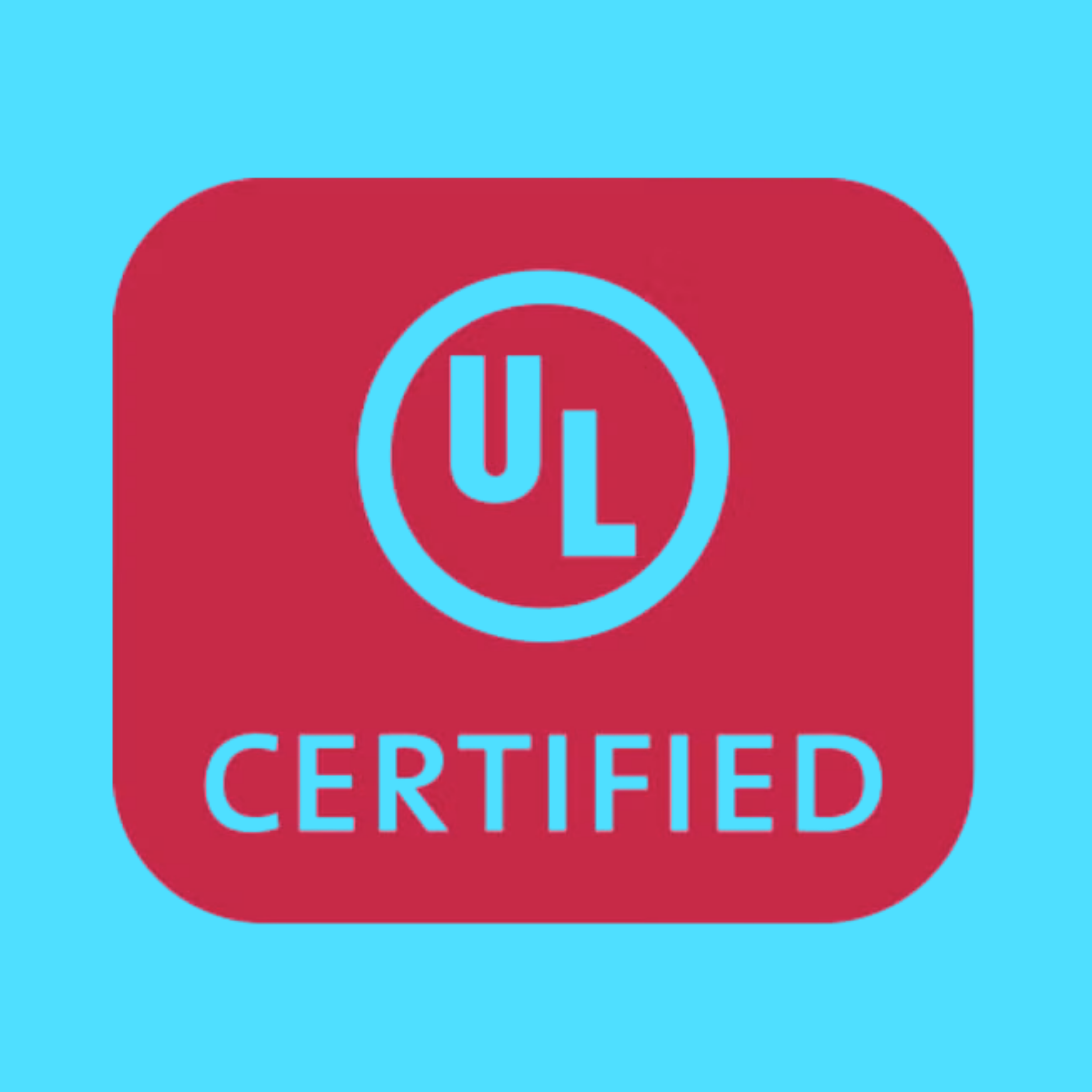 UL Certified logo in a red square with rounded corners, blue background