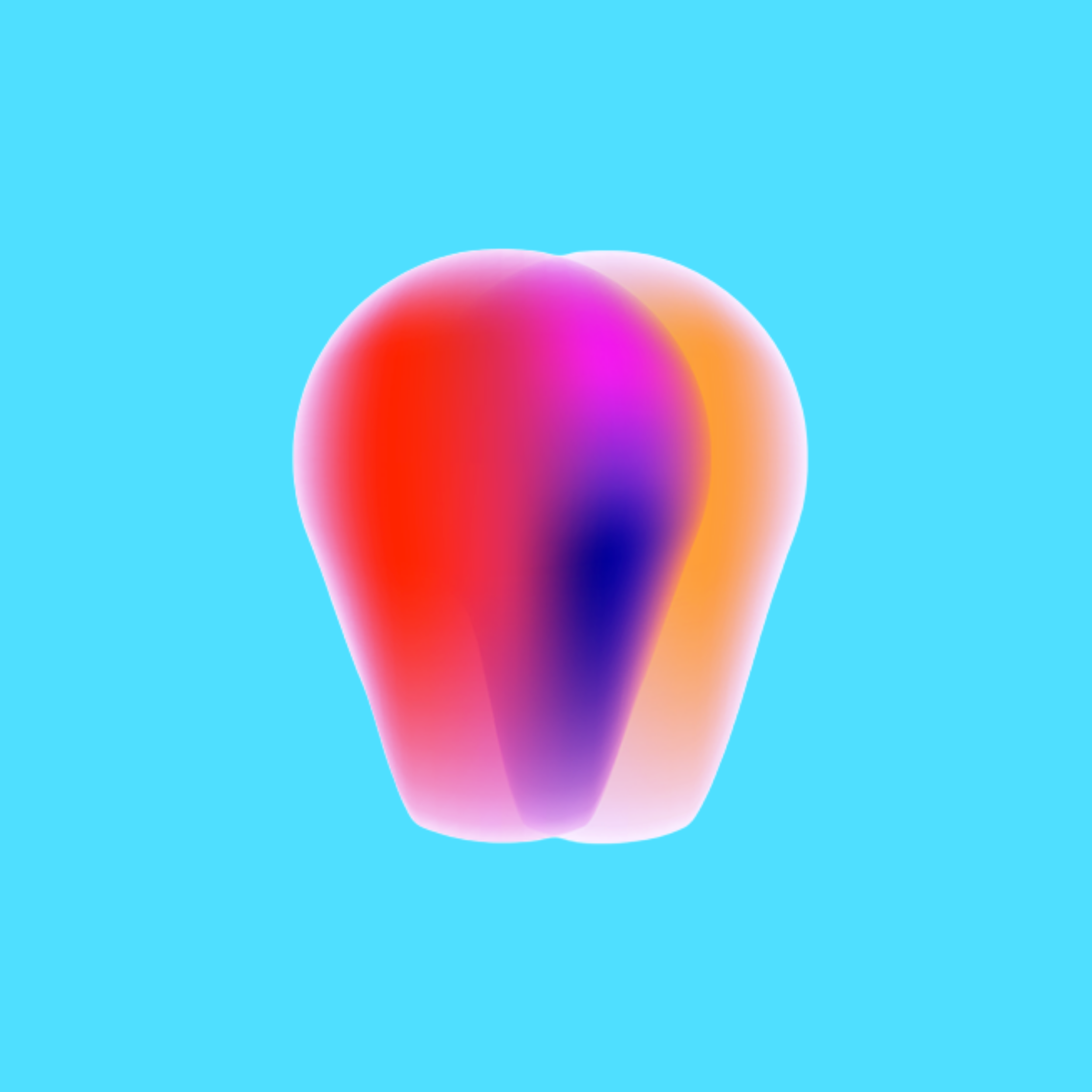 Abstract colorful shape resembling a rounded pin with a gradient of red, purple, orange, and black on a light blue background.