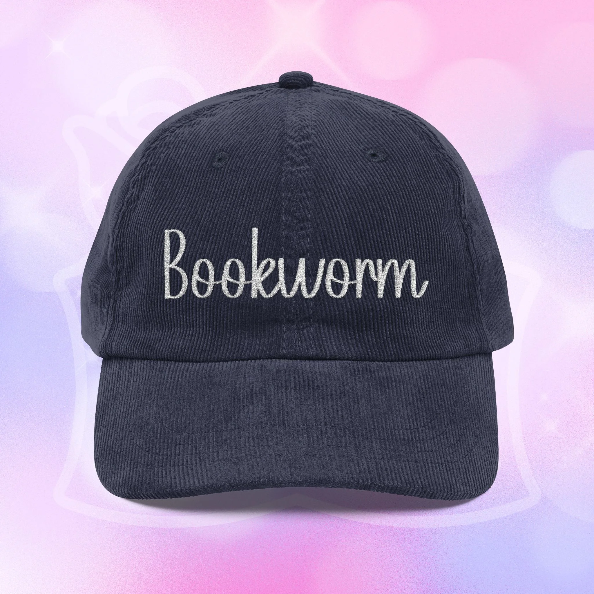 Personalized Corduroy Embroidered Baseball Cap - "Bookworm"