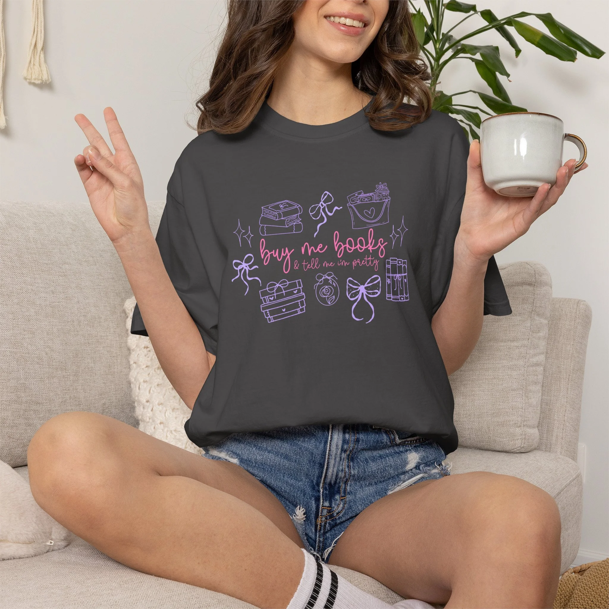 Buy Me Books & Tell Me I'm Pretty T-Shirt — Cute Bookish Graphic Tee for Readers