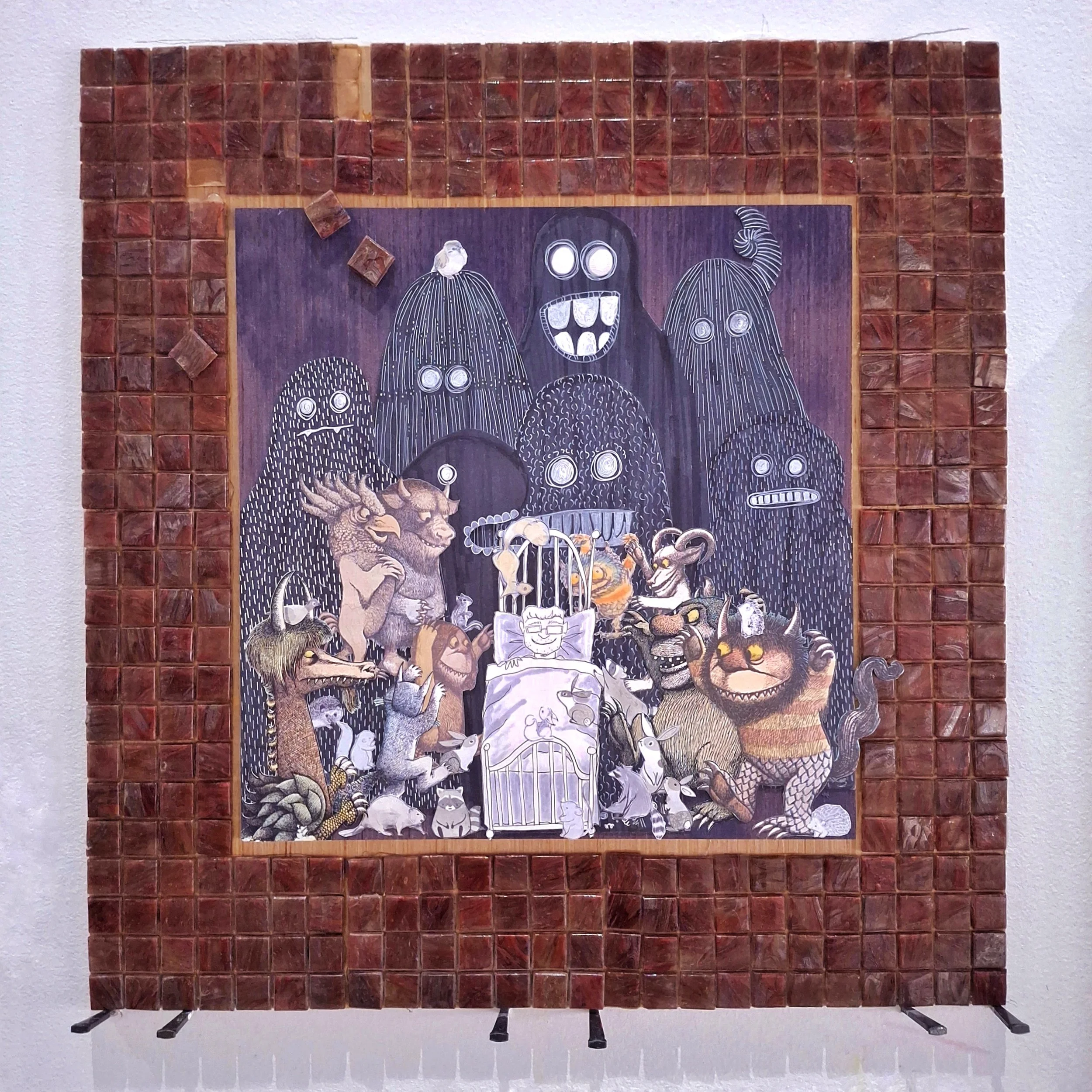 "Please Don't Go
Please Don't Go
I Love You So
I Love You So"
Mixed Media Collage:
Ink, Colored Pencil, Marker, Repurposed Paper, Glass Tiles
21"x21"
2025