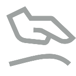 Stylized black and gray outline of a hand holding a curved object or line.