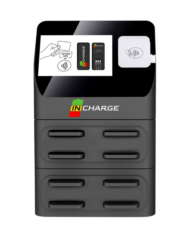 The Captain 8-slot mobile battery rental station with 5000mAh power banks, available for free venue placement and guest charging