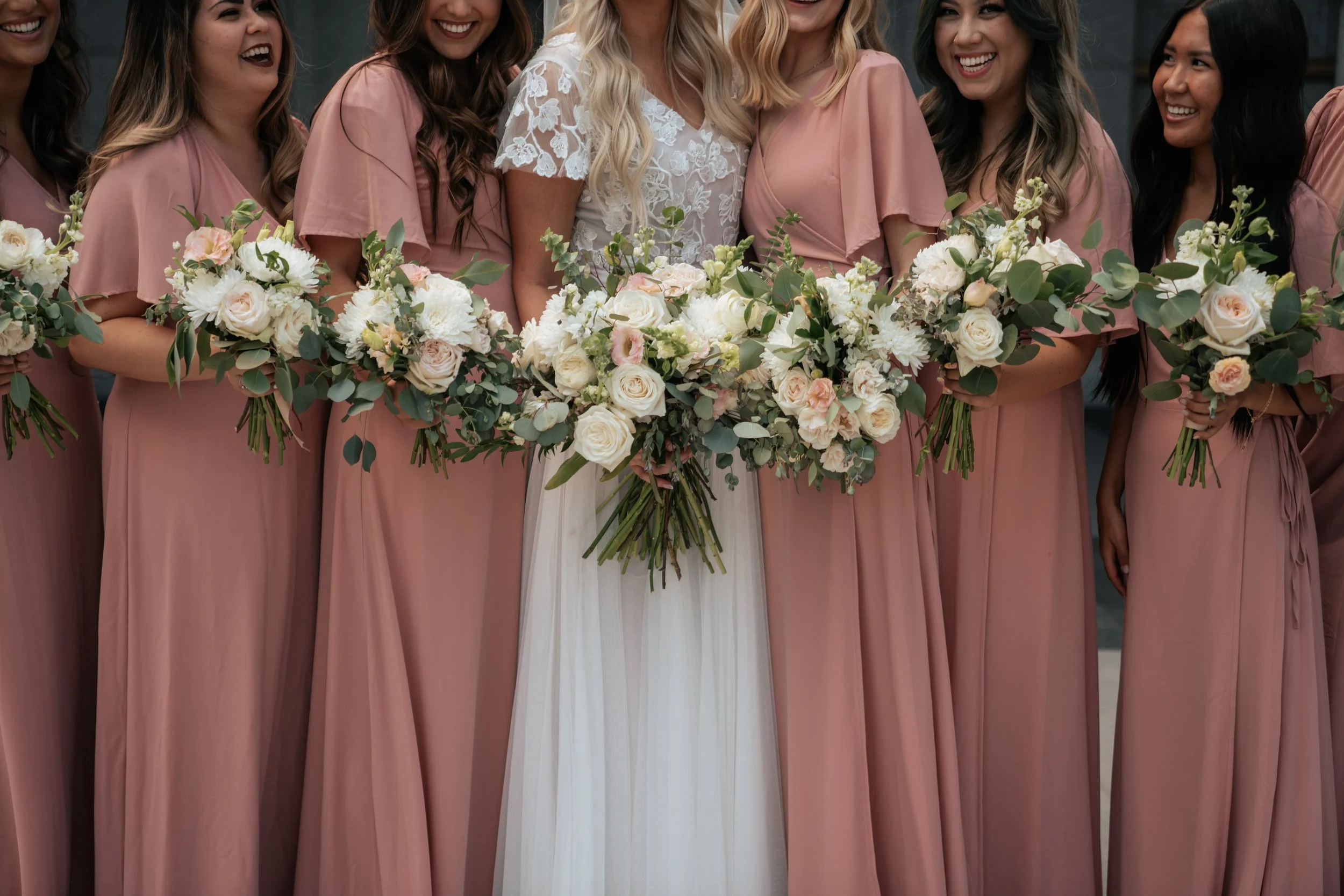 Pink bridal party bouquets