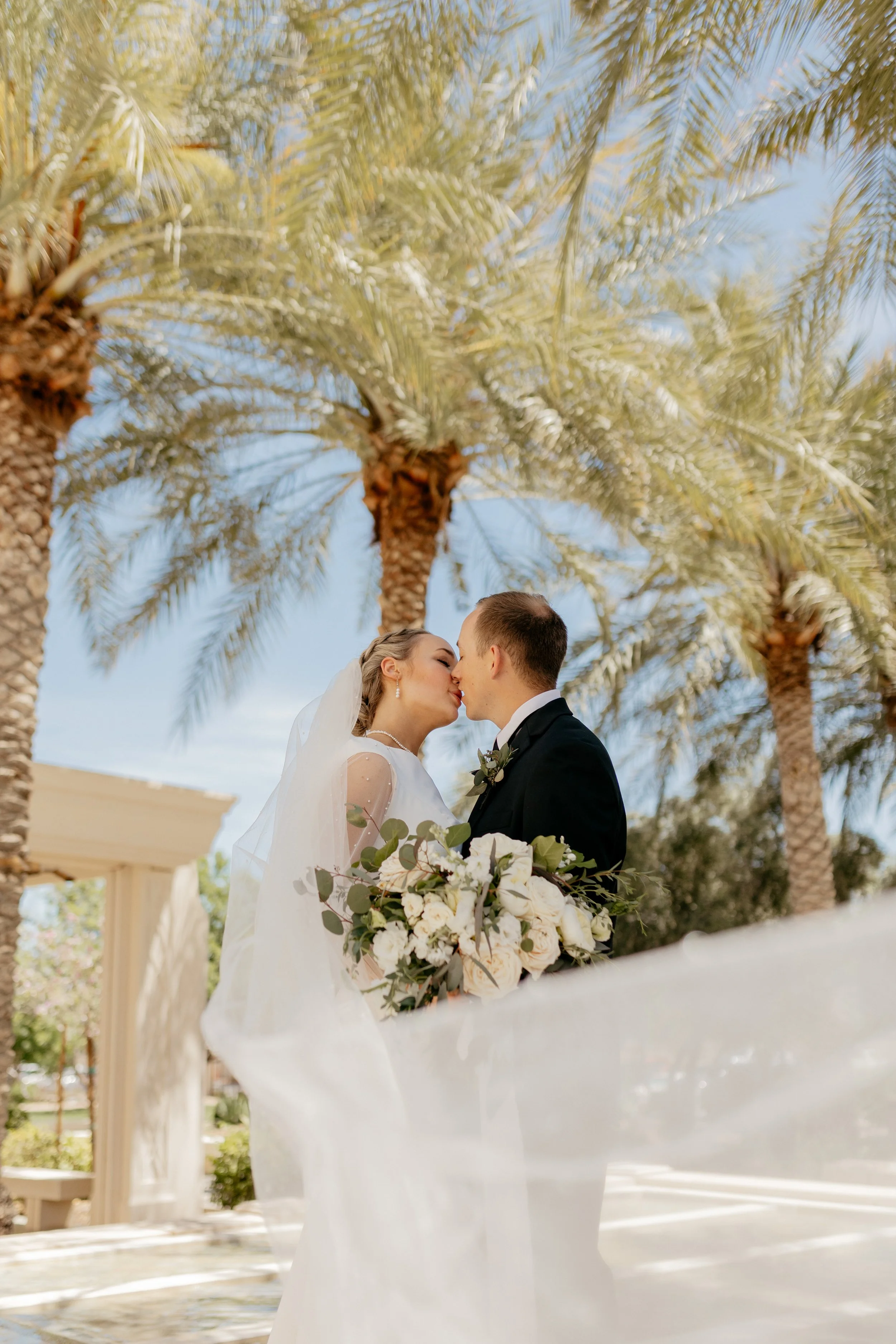 white bridal bouquet desert