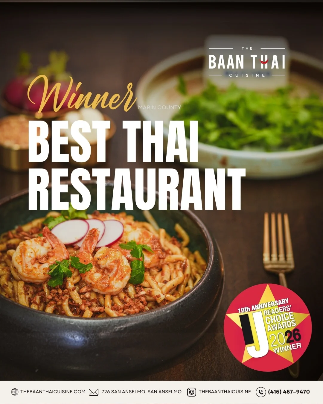 The Baan Thai Cuisine Named Best Thai Cuisine in Marin County 2026</span>