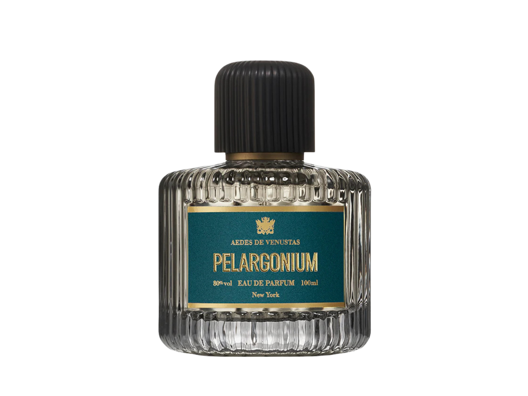 AEDES DE VENUSTAS Pelargonium niche perfume bottle — geranium, rose, and green herbal fragrance