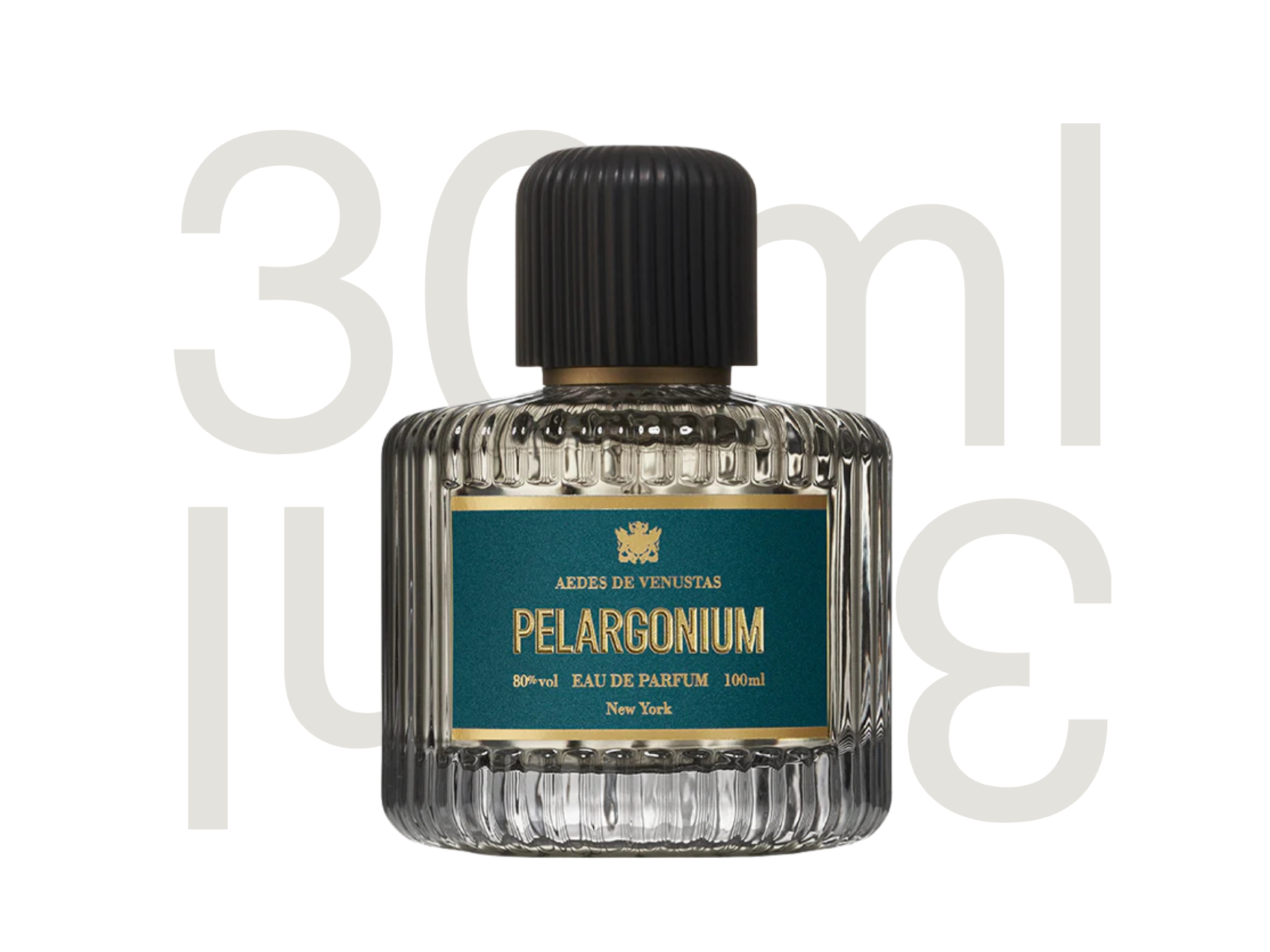 AEDES DE VENUSTAS Pelargonium niche perfume bottle — geranium, rose, and green herbal fragrance
