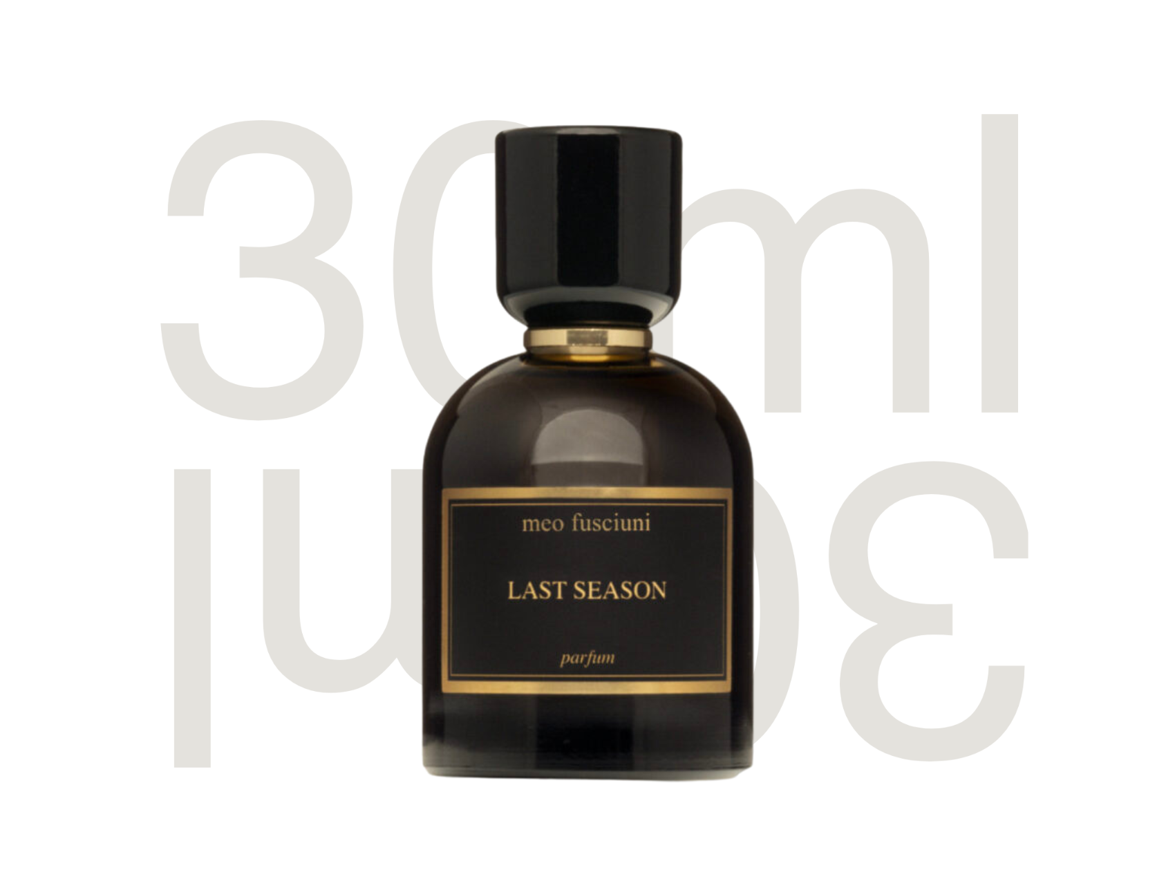 Meo Fusciuni Last Season niche perfume bottle — leather, birch, oud, and green woods fragrance