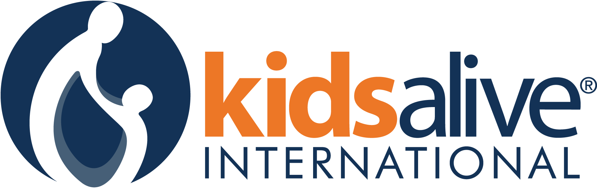 Kids Alive International logo with a stylized silhouette of a person holding a child's hand, in blue and black, and the words "Kids Alive International" in orange and blue text.