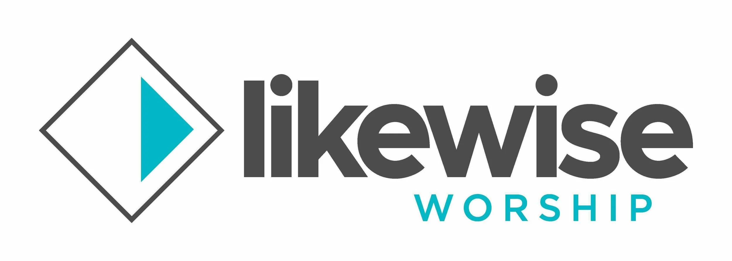 Logo for Likewise Worship with a stylized diamond shape and the words 'likewise' in bold gray letters and 'WORSHIP' in teal letters.